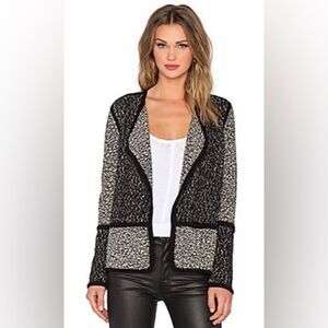 Vince Wool Blend Color Block Heavy Knit Pocket Drape Front Jacket